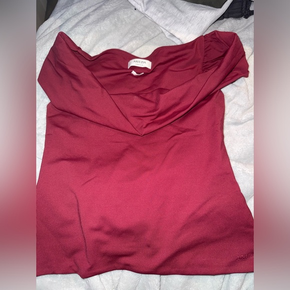 Aritzia Off-Shoulder Burgundy Blouse - Picture 2 of 2